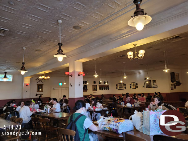 The dining area was not busy with guests and their merchandise taking up many of the tables