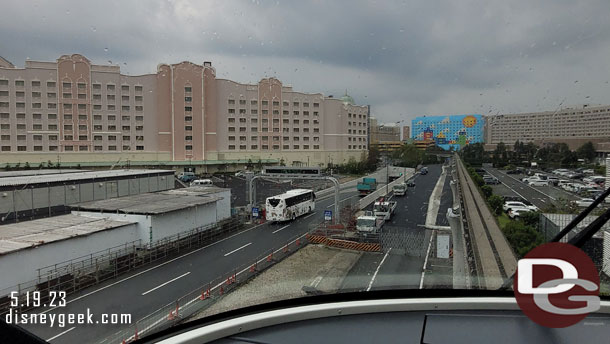 The Fantasy Springs Hotel on the left and Toy Story Hotel straight ahead.