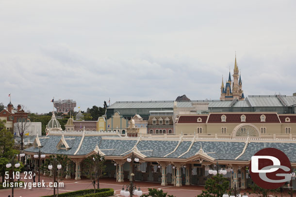 Tokyo DisneySea in the distance and Tokyo Disneyland in the foreground.