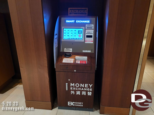 I had to use the currency exchange machine in the lobby since I did not have enough cash to purchase the three tickets we needed for the day.