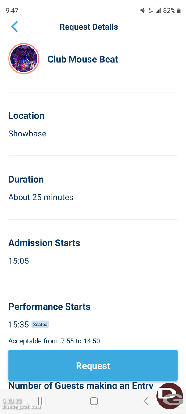 So decided to give the Entry Request a try for a later show.