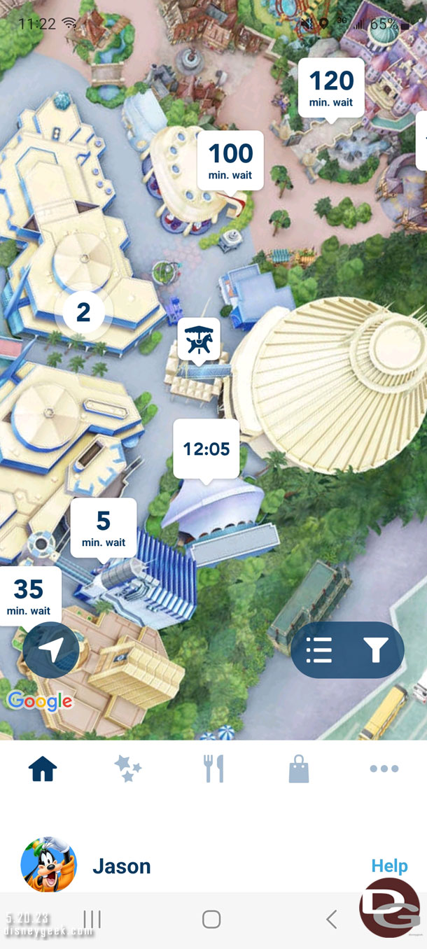 11:22am - Checking the wait times.