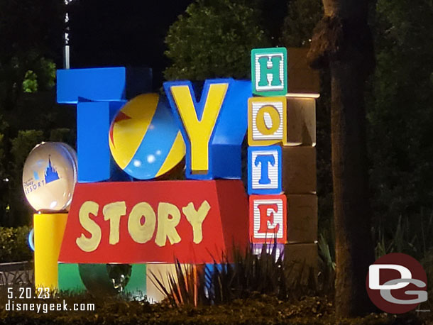 9:07pm - Walking by the Toy Story Hotel entrance.