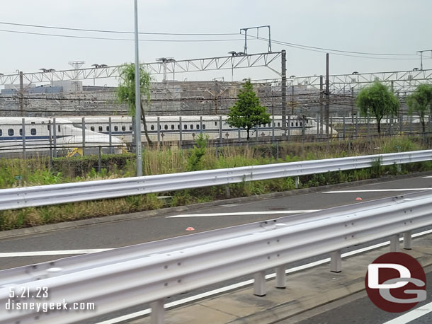 A number of bullet trains parked in the yard