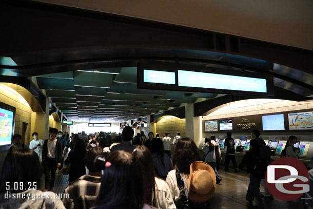 9:07am - The Tokyo DisneySea Resort Liner station is busy this morning.