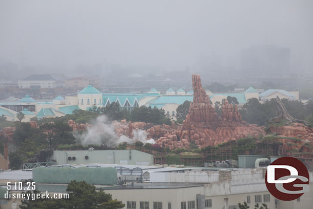 Steam from a train is visible rising in Westernland.
