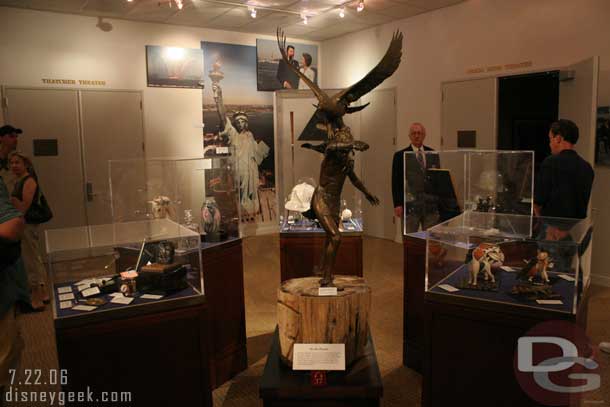 Some displays featuring gifts to the President on his various trips using Air Force One. This is the waiting area for a film.