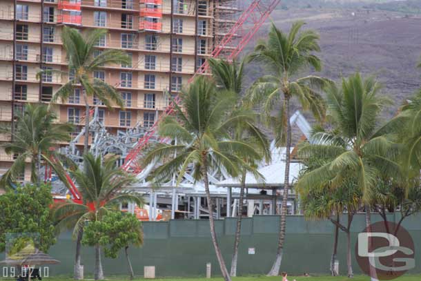 A closer look at the volcano that is taking shape in the pool area.