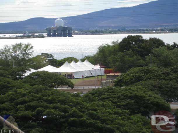 The tent is where USC had its pregame festivities.  This was taken from our seats.. not a bad view of the harbor.