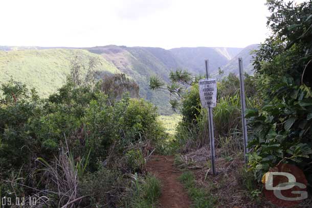 The trail heading down.  3 miles to the restrooms.