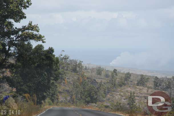 A glimpse of where the active flow is hitting the ocean.  See the steam on the horizon.