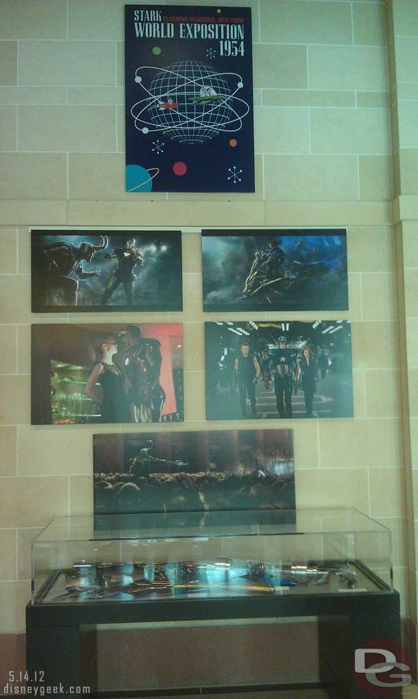 On the walls above the cases are some images from the film as well as posters.