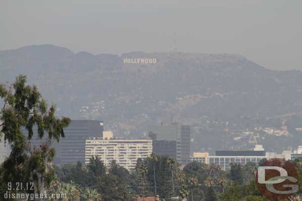 I went to the top of a garage at the University of Southern California to watch the Space Shuttle Endeavour fly around the LA area.  While waiting a test picture of the Hollywood sign.