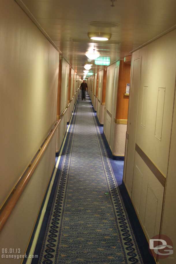 Once onboard traveled the long hallway to our stateroom..