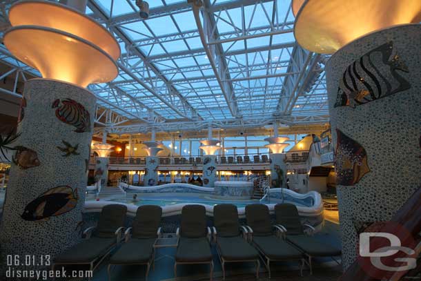 After dinner walked around the ship a bit and on the way back to the room passed through a second pool area, that had the roof closed after dinner.  A couple guests out for a swim.  After this called it a night after a long day of travel.