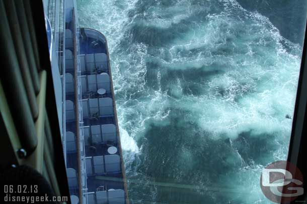 A look down at the water from a lounge on deck 17.
