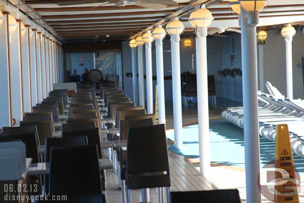 No one out enjoying the pool area.