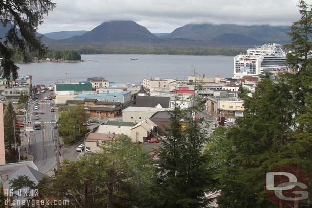 There is our ship to the right.  On the top of the hill we are not much higher than the top deck of the ship.