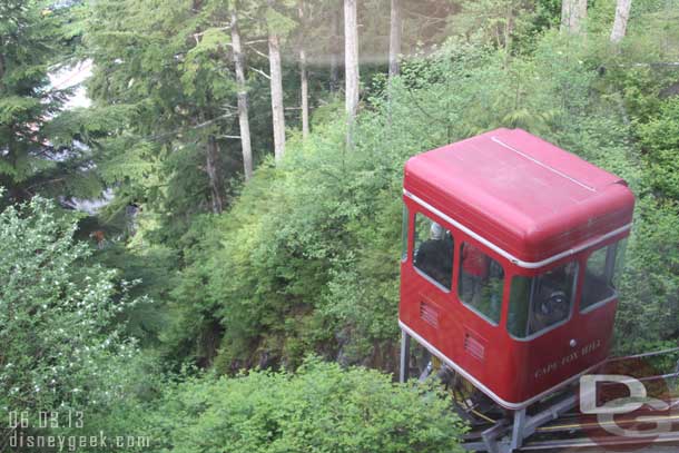 The tram making its way up.