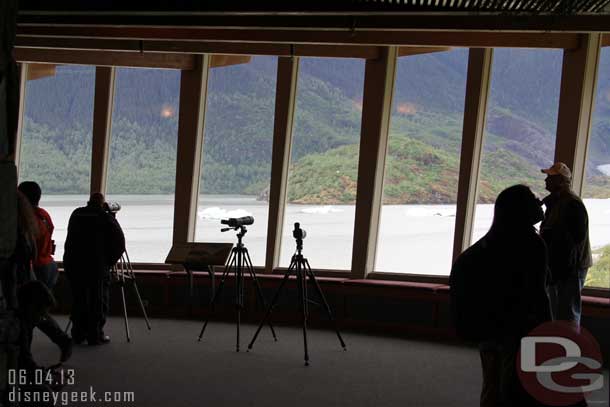 The view from inside.  There were several telescopes you could use for closer views of the glacier.