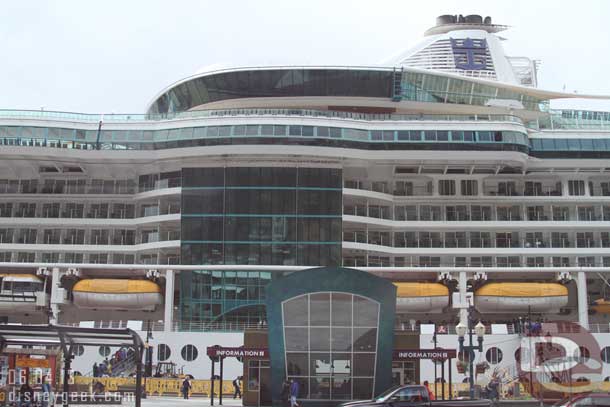 The cruise ships dominate the area as the largest structures around.