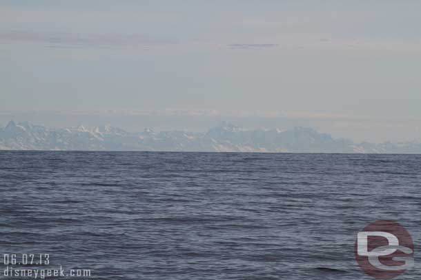Most of the day we were quite a ways off shore and you could make out the mountains but not many clear views.