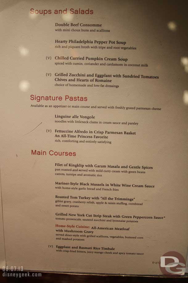 There was a dinner menu out so took a picture of what was coming up tonight.