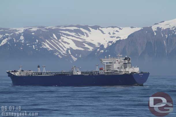 The tanker up close.  It looked to be empty, our guess heading north to pick up oil at Valdez.  