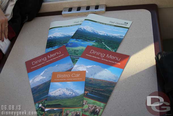 At your table menus and guides.