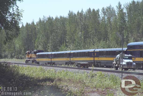 One last look at the train as we rolled away.  It was just after 1:00pm.  Part II will include Talkeetna and then onto the McKinley Lodge.