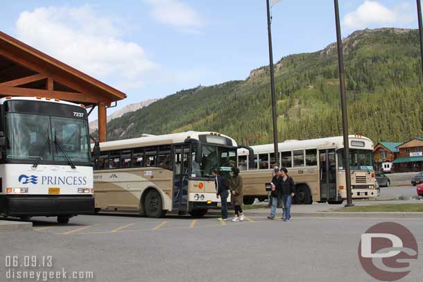 The front of the lodge was a makeshift bus terminal when we arrived.  There were several national park tours departing as well as Princess buses coming and going.