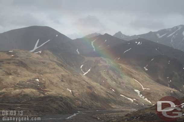 A rainbow nearby.  It was drizzling on and off as we traveled now.