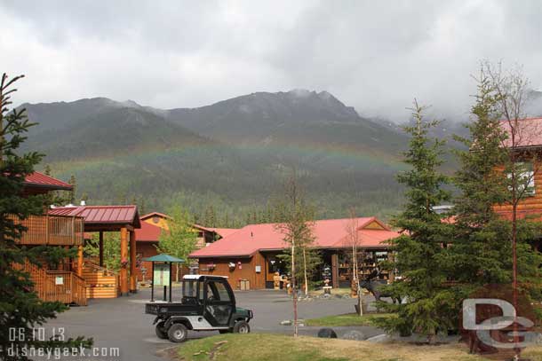 A rainbow over the lodge.