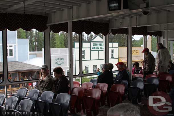 Most of the boat was enclosed with plenty of seats.