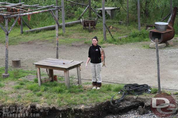 This girl was explaining about how the prepare and smoke salmon and she gave a demonstration.