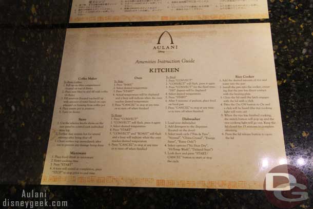 A listing of what is in the kitchen.