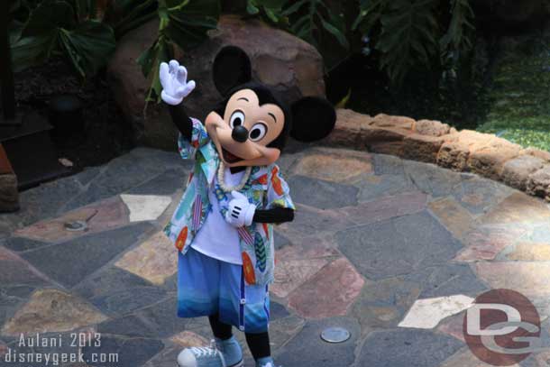 Let us start off with Mickey he was out every day, several times a day.  In this picture near the Olelo Room.