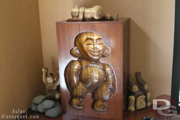 In the corner sits a Menehune.  These mythical characters are scattered throughout the resort.  Some hidden, some not so hidden.  You can search them out and they are also central to an interactive game you can play.  More on them in a dedicated section.