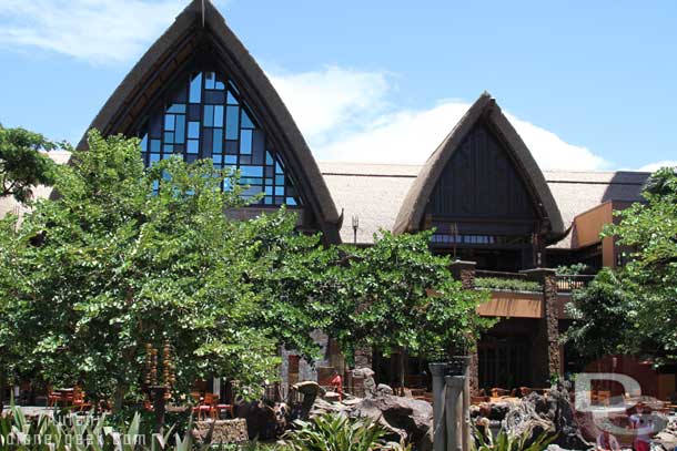 A look from ground level up at the lobby.  The main floor of the lobby is the third floor of the resort.