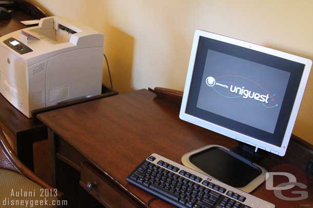 One computer terminal is set up so you can print your boarding pass, for free.  The other computer is a pay terminal used for any other internet needs.