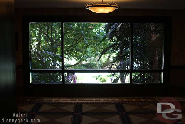 Before reaching the room here is a typical view when you exit the elevators.. there are large glass windows that look out.  Since this is the 2nd floor (where my room was) you see trees mostly.