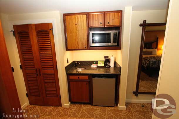 Next to the closet is the kitchenette