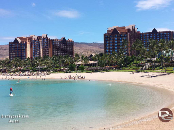 Aulani has two towers that contain the guest rooms and villas.  In this picture the tower on the left is the Waianae and the right is the Ewa.  
