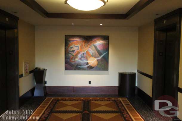 There is artwork hanging in the elevator lobby on each floor.  Here are a few samples.