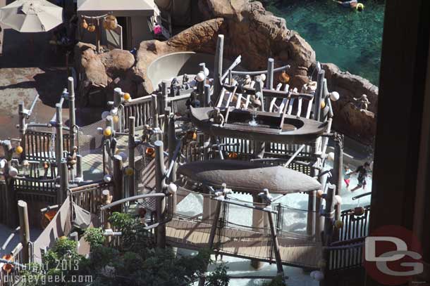 The large canoe overhead dumps water on the guests below when it gets full.