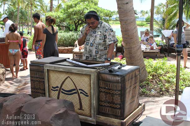 The sound tech/DJ setting up for the Pool Party.