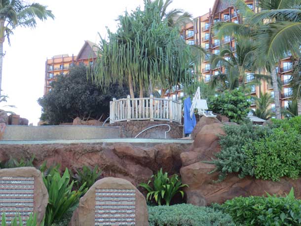 The other Whirlpool Spas (Sunset Upper and Sunset Lower) overlook the beach facing westward (hence the sunset names).  It is a two tiered spa.  Here I am looking up at it from the walkway near the lagoon.