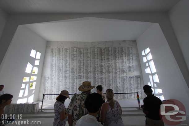 Made my way to the far end of the memorial which has the list of names on the wall.