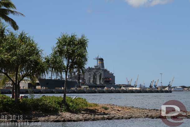 A support ship was in port nearby.  One of the trips there was an aircraft carrier docked here. Today not that many ships in port or activity.