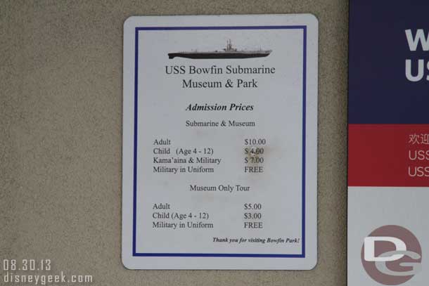 The USS Bowfin pricing.